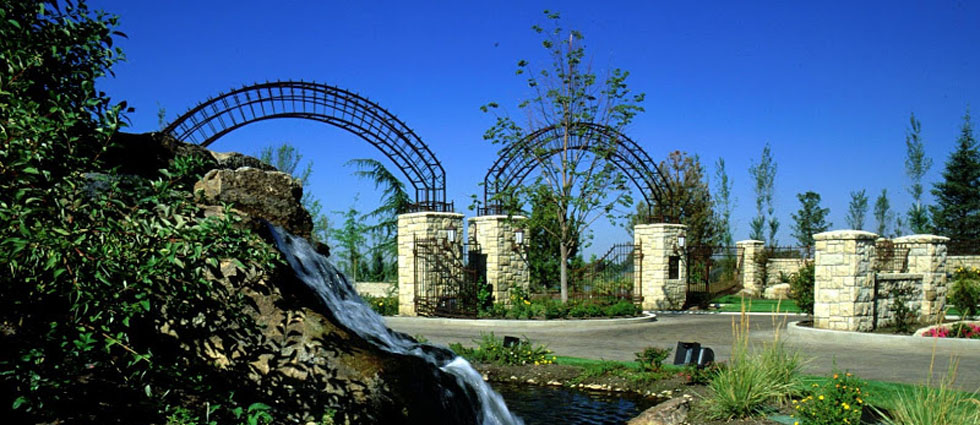 landscape stream and entrance gates